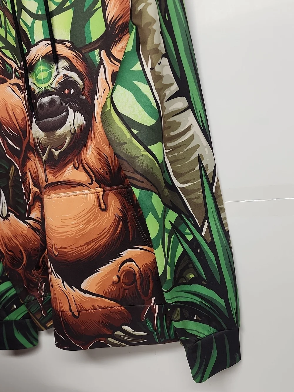 Waz Shop Visionary Art & Apparel Graphic Sloth Hoodie in Green & Orange Size M